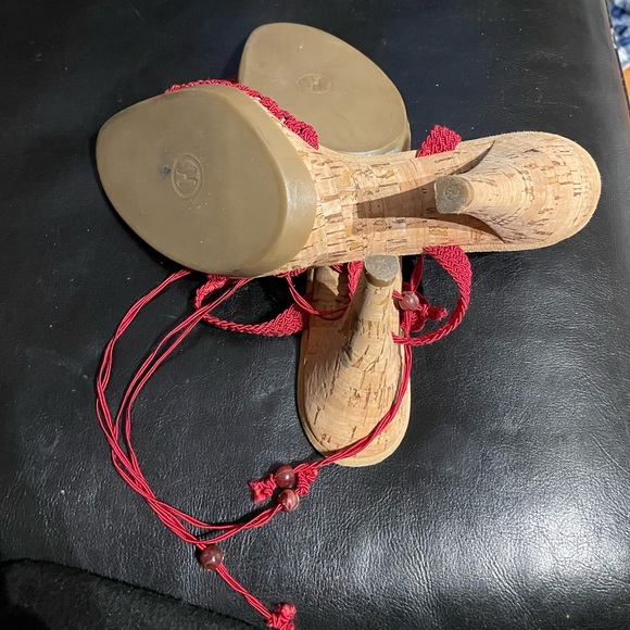 Vintage y2k Knit Crochet laceup Slingback ankle ties strap pumps cone platforms - Picture 6 of 11